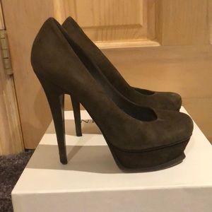 YSL olive green tribute pumps